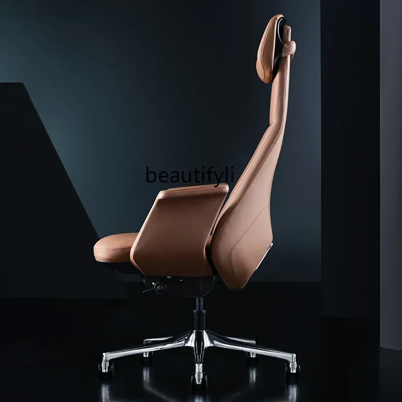 182AItalian light luxury leather boss chair comfortable computer office cowhide large class can lie down president swivel chair