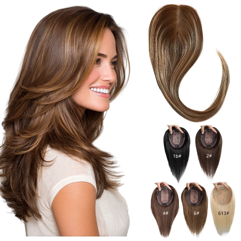 

100% Human Hair Women Hairpiece 12x13cm 30cm Straight Machine Made Clips Topper #2 #30 Casual Look Wholesale