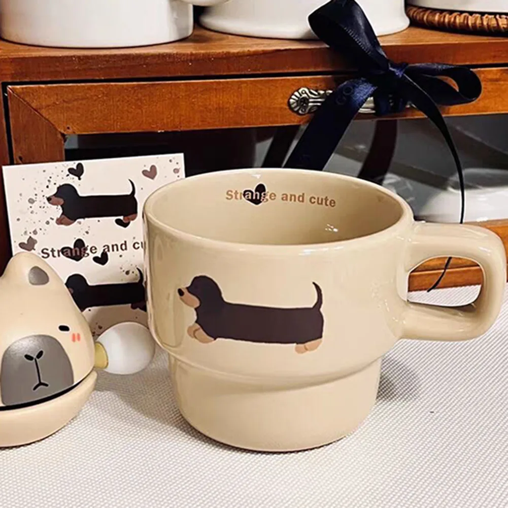 Ceramic Dachshund Mug Funny Cute Sausage Dog Coffee Mug Multi-Purpose Fashion Handheld Chic-Style Coffee Cup For Men Women