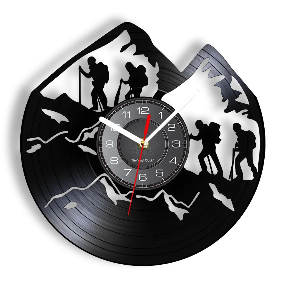 

Nature Mountain Hiking Climbers Wall Clock Mountains Rope Risk Climbing Vinyl Record Wall Clock Mountain Adventurers Gift