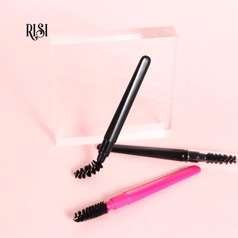 RISI-Baguettes de mascara avec couvercle, accessoires pour cils, brosse à sourcils rose noir, pinceaux de maquillage, outils, gratuit