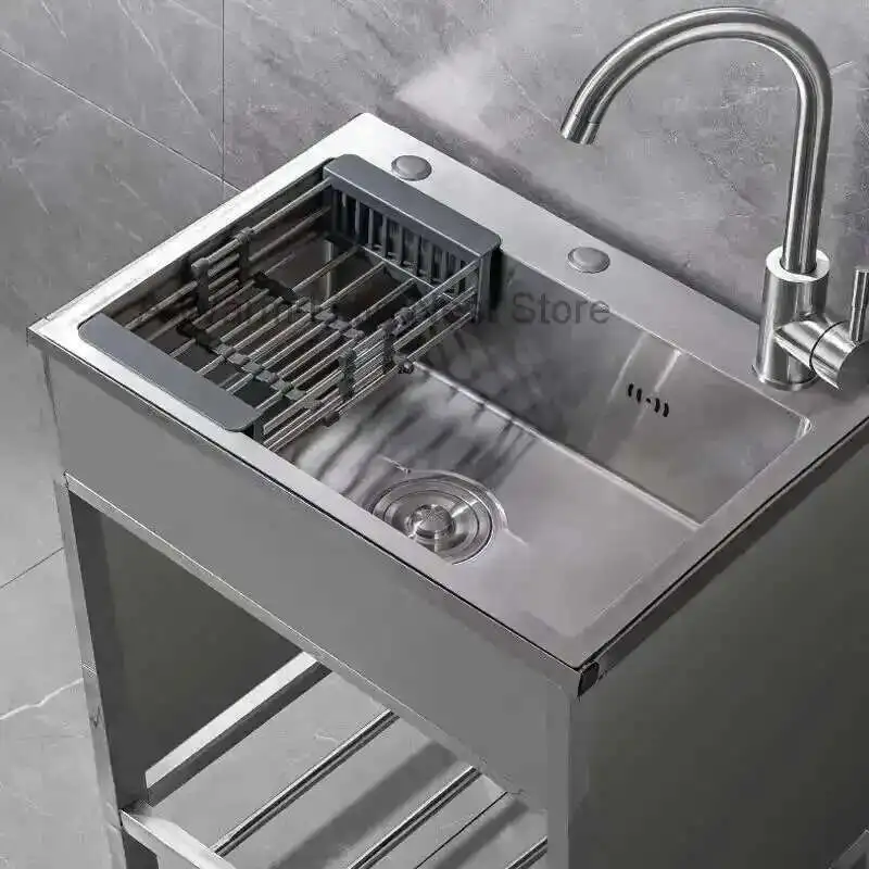 

Stainless Steel Kitchen Sinks Kitchen Sink Household with Fence Bracket Handmade Vegetable Single Washing Sinks Dishwashing Sink