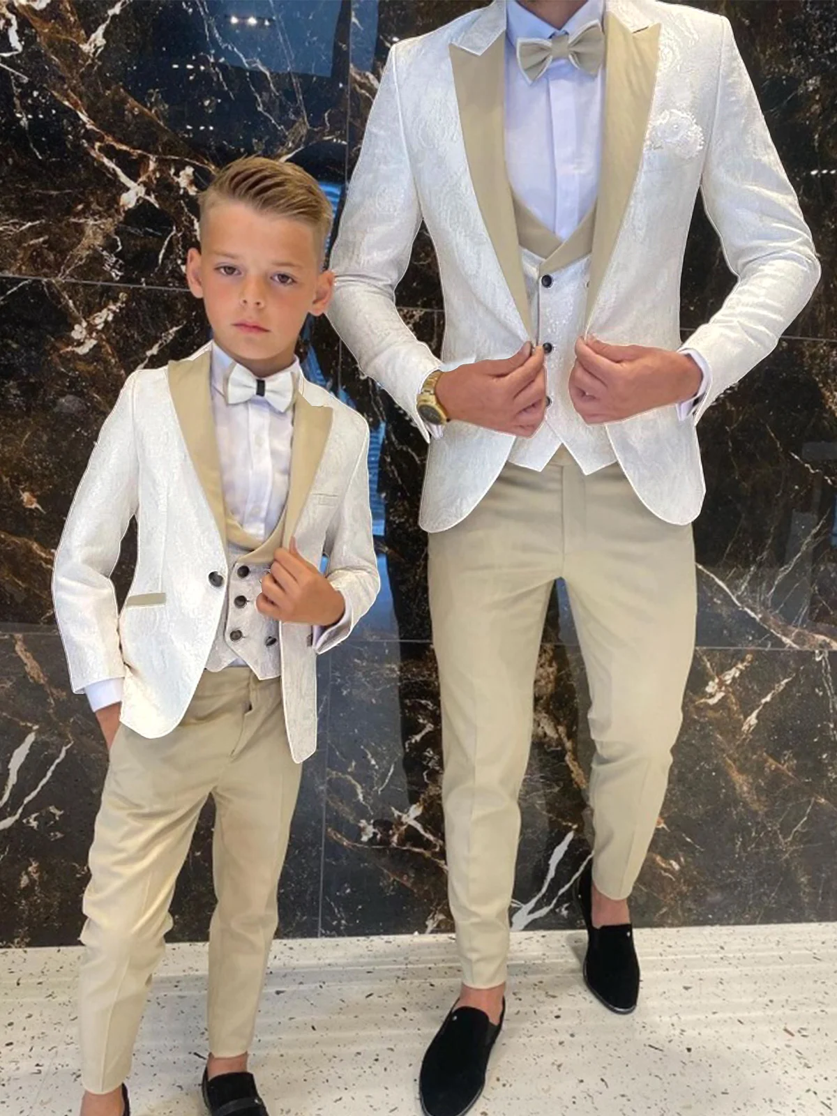 

AnnieBritney Wedding Jacquard Floral Suits for Men Slim Fit Blazer and Pant and Double Breasted Vest Special Design Tuxedo Wear