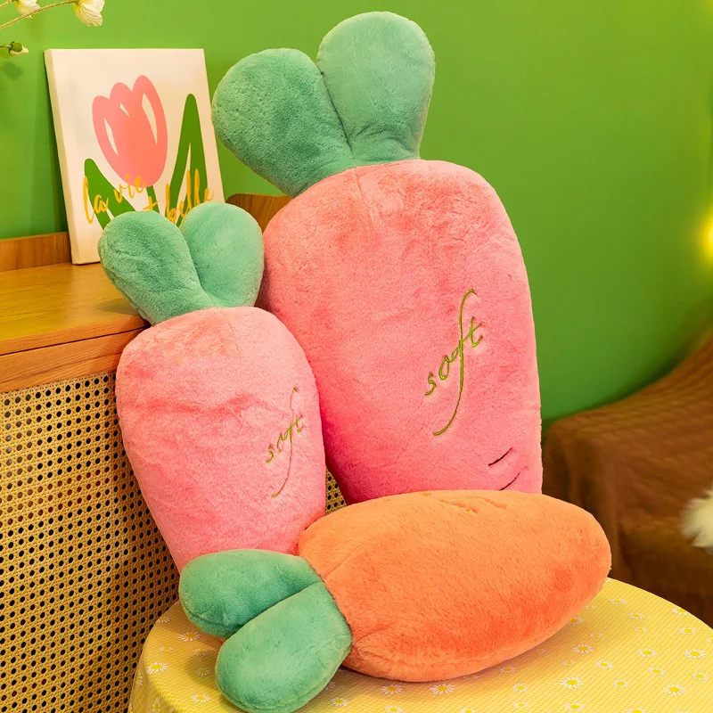 Furry Cartoon Carrot Plush Toy Cute Simulation Vegetable Soft Stuffed Hug Pillow Baby Doll Birthday Gift for Children Room Decor