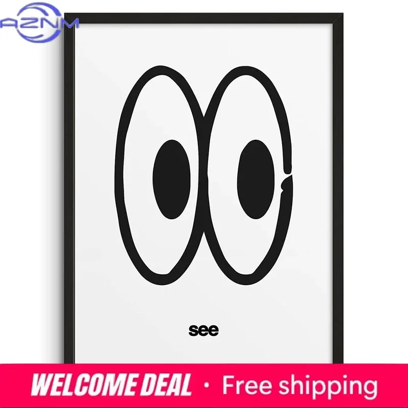 

AZNM Minimalist Playful Eyes Canvas Wall Art, Single Unframed Print, Abstract Typography "see" Illustration Poster For Home Livi