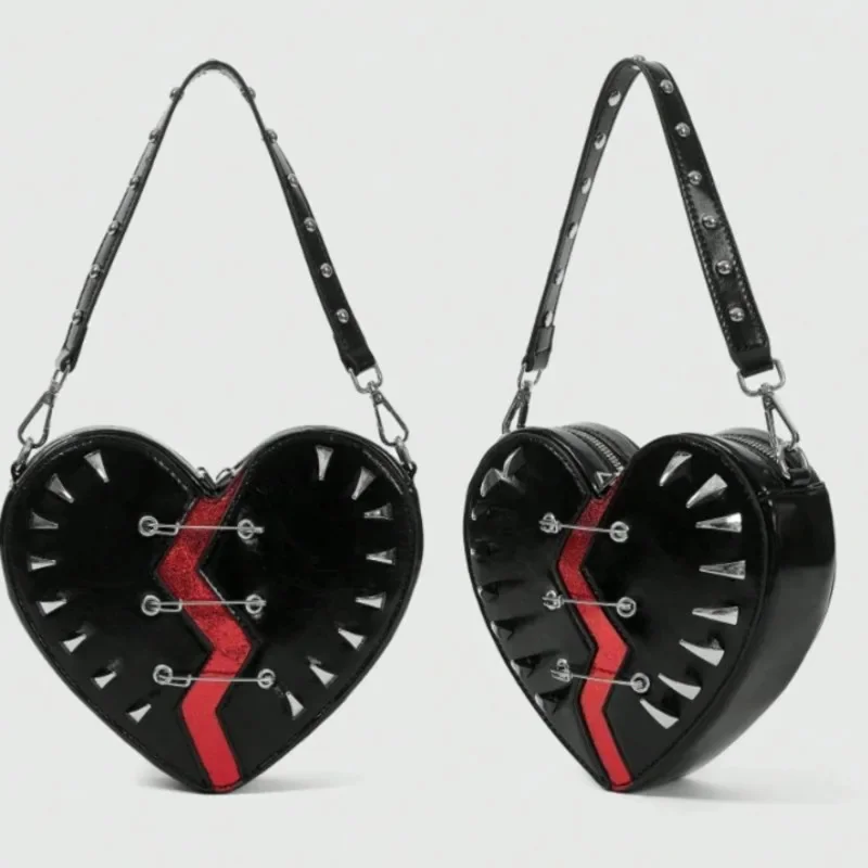 

Rivet Punk Y2K Heart Crossbody Bag PU Handbag French Internet Famous Zipper Ins High Capacity Shoulder Bag Women's Handbag New