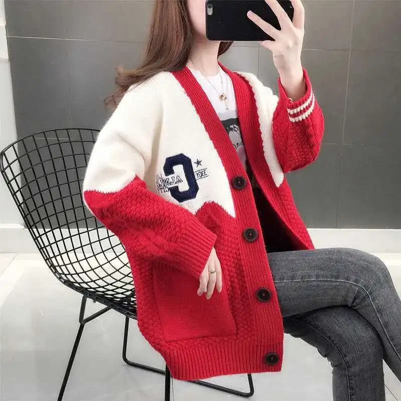 

Winter Clothes Women Korean Fashion Women Clothing Sweater Women Long Sleeve Top Oversized Sweater Plus Size Casual Coat Red