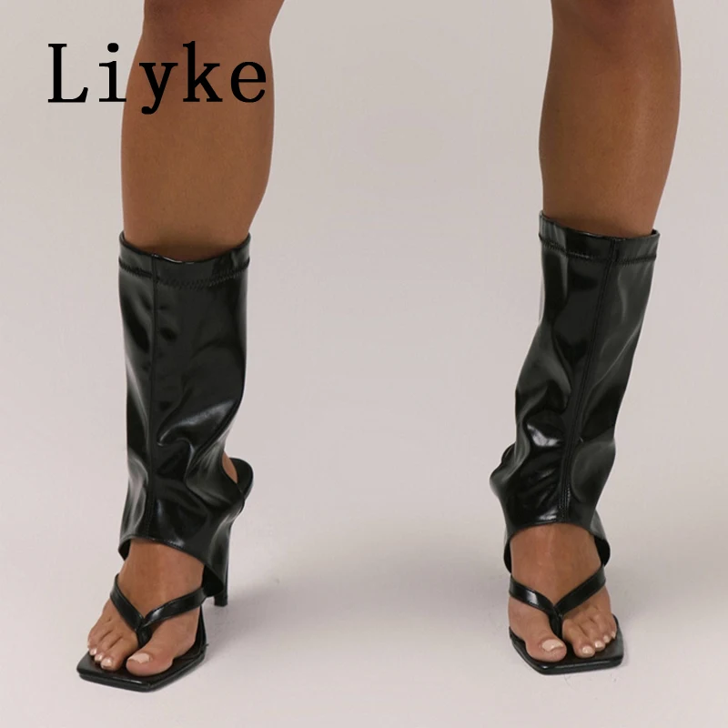 Liyke مثير ليوبارد طباعة المفتوحة تو كليب على الجوف خارج حذاء من الجلد النساء الجوارب الحديثة رقيقة عالية الكعب مضخات الحفلات حجم 42