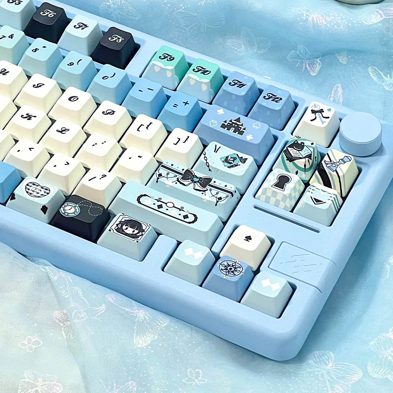 Alice In Wonderland Keycaps Blue Cute Cartoon Fc Pbt Keycap 2.25/2.75/7U Space Bar Alice Layout Applicable Keycap