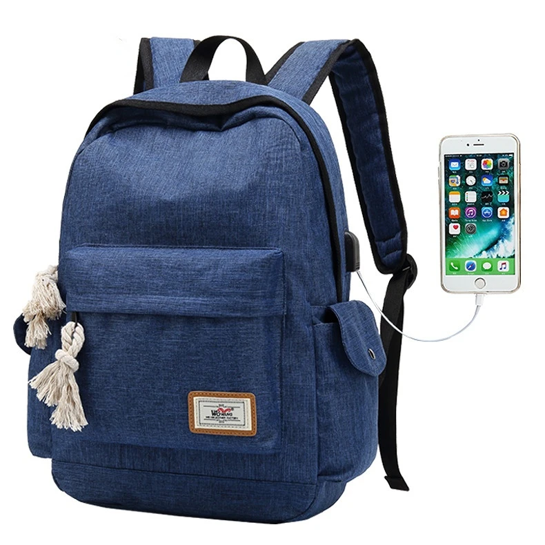 Neue Lade Interface Rucksack Solide Nylon Rucksack Casual Wasserdichte USB Student Tasche