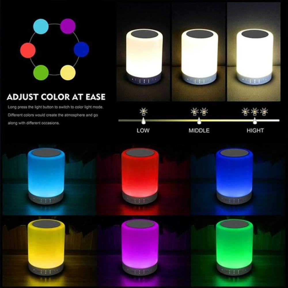 Portable Bluetooth Wireless Speaker Mini Player Touch To Beat Rainbow Light LED Night Light Bedside Table Lamp.