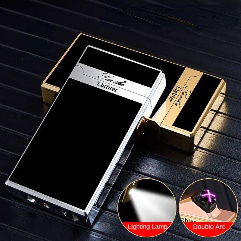 

Luxury Electric Lighter Gift Metal Windproof Cigarette Lighter Double Arc USB Recharge Lighters Plasma Men's Smoking Accessories