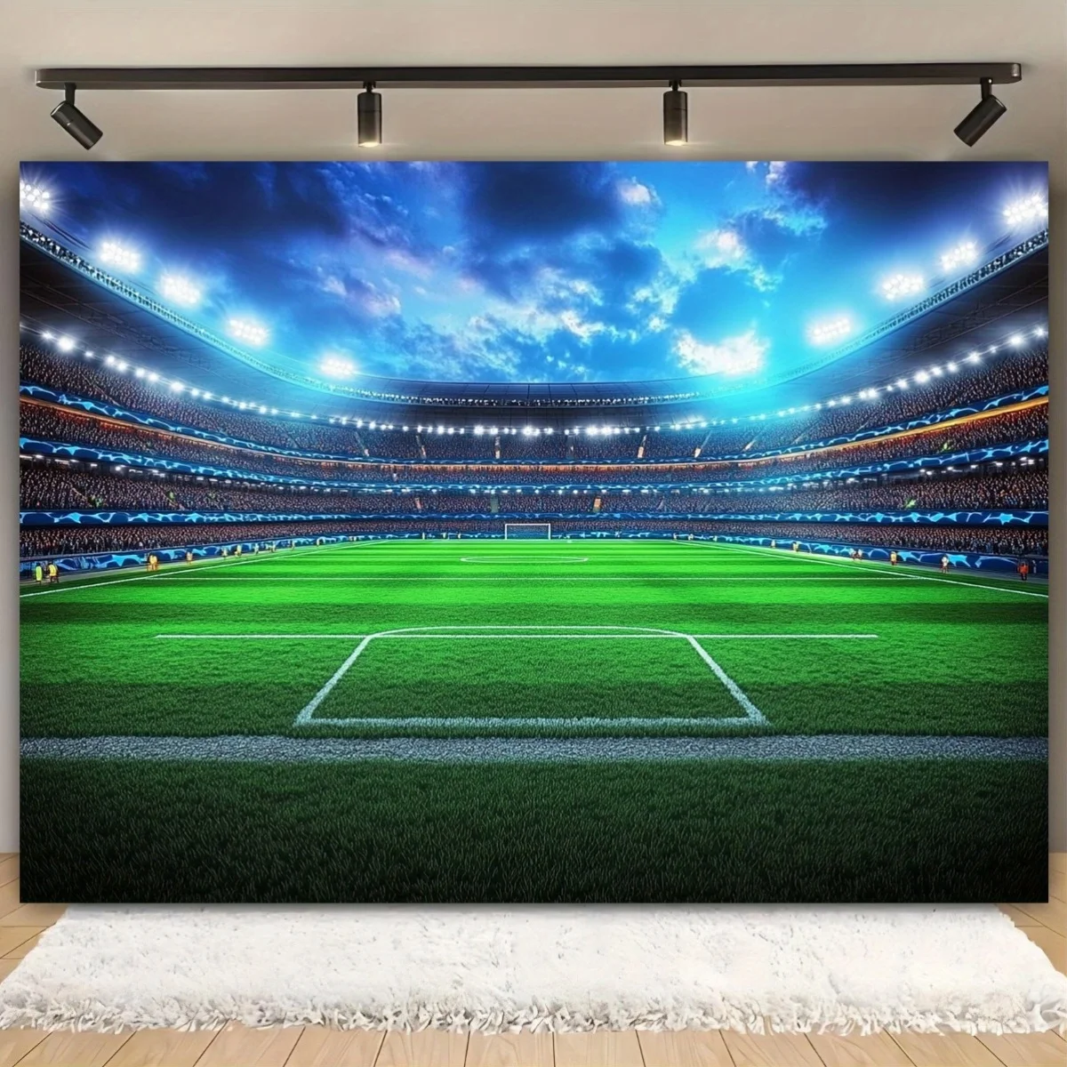 Wandteppich mit Nacht-Fußballstadion-Motiv, Sportplatzbeleuchtung, Wandbehang, Kunstdekoration für Jungenzimmer, Geburtstagsgeschenk