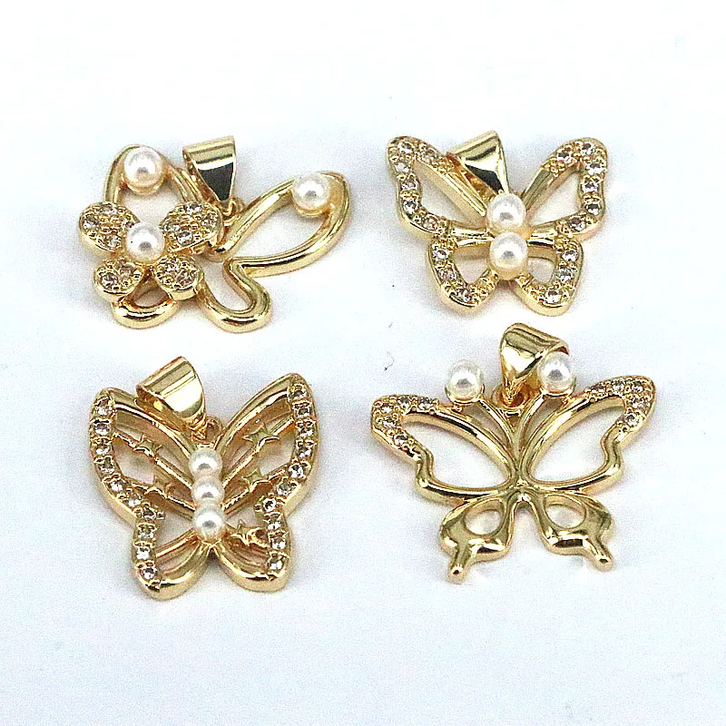 

10Pcs Dainty Butterfly Shape Pendant Micro Paved Cz Zirconia Pearl Gold Color Women Jewelry Accessories