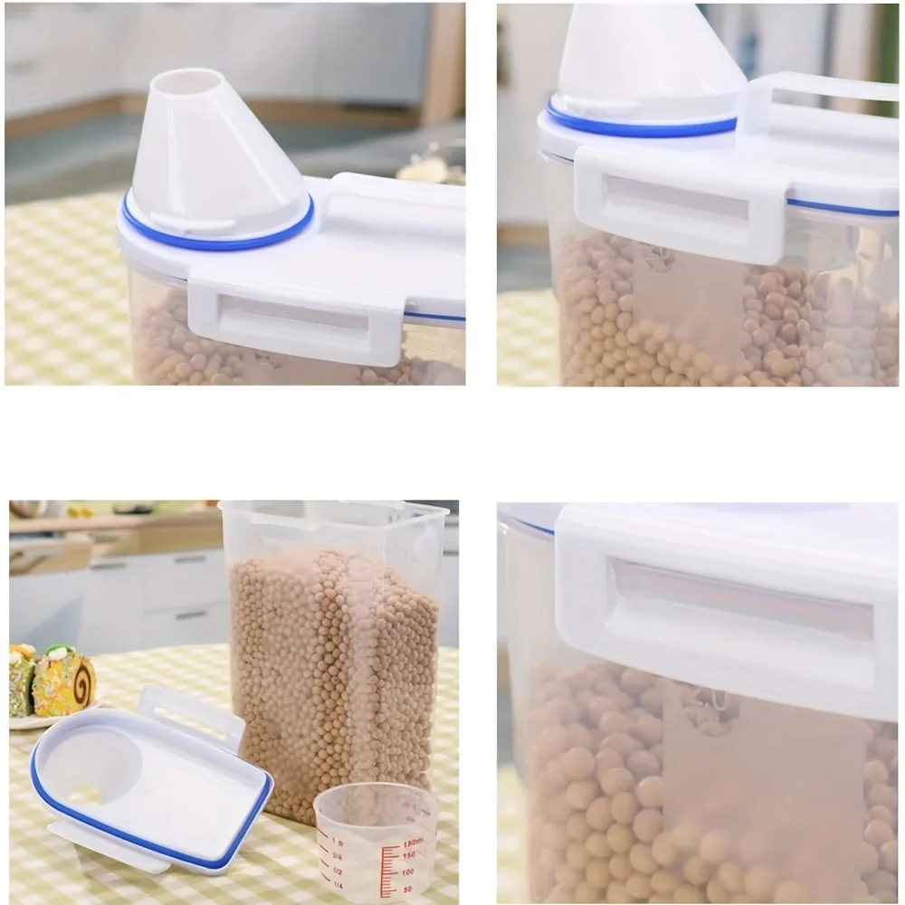 1pc Rice Storage Bin Cereal Containers Dispenser with BPA Free Plastic + Airtight Design + Measuring Cup + Pour Spout