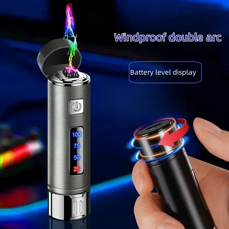 New Double Arc Lighter Metal Material Rotary Decompression Portable Portable Lighters Men's Smoking Accessories Gifts