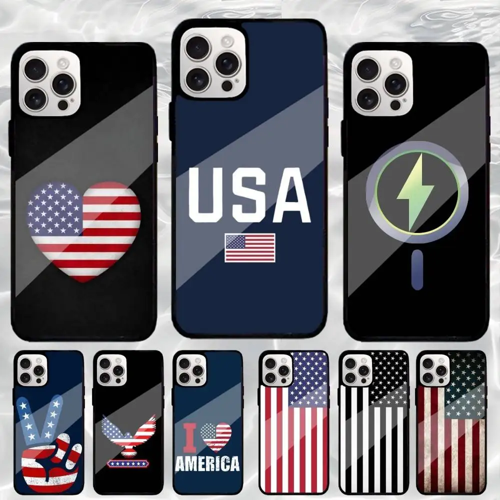 

A-America USA Flag Phone Case For iPhone17,16,15,14,13,12,11 Plus,Pro Max Magnetic Magsafe Wireless Charging