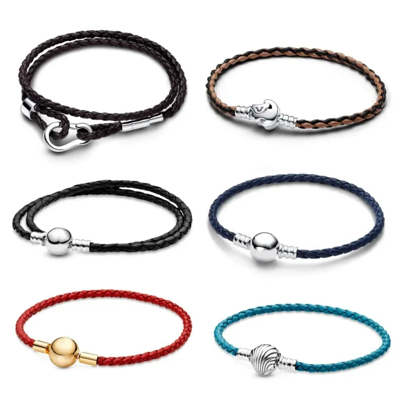 Beautiful Moments Disney Braided Leather Bracelet Women DIY Charm Pendant Beads Fine Jewelry Gifts Available in Multiple Colors