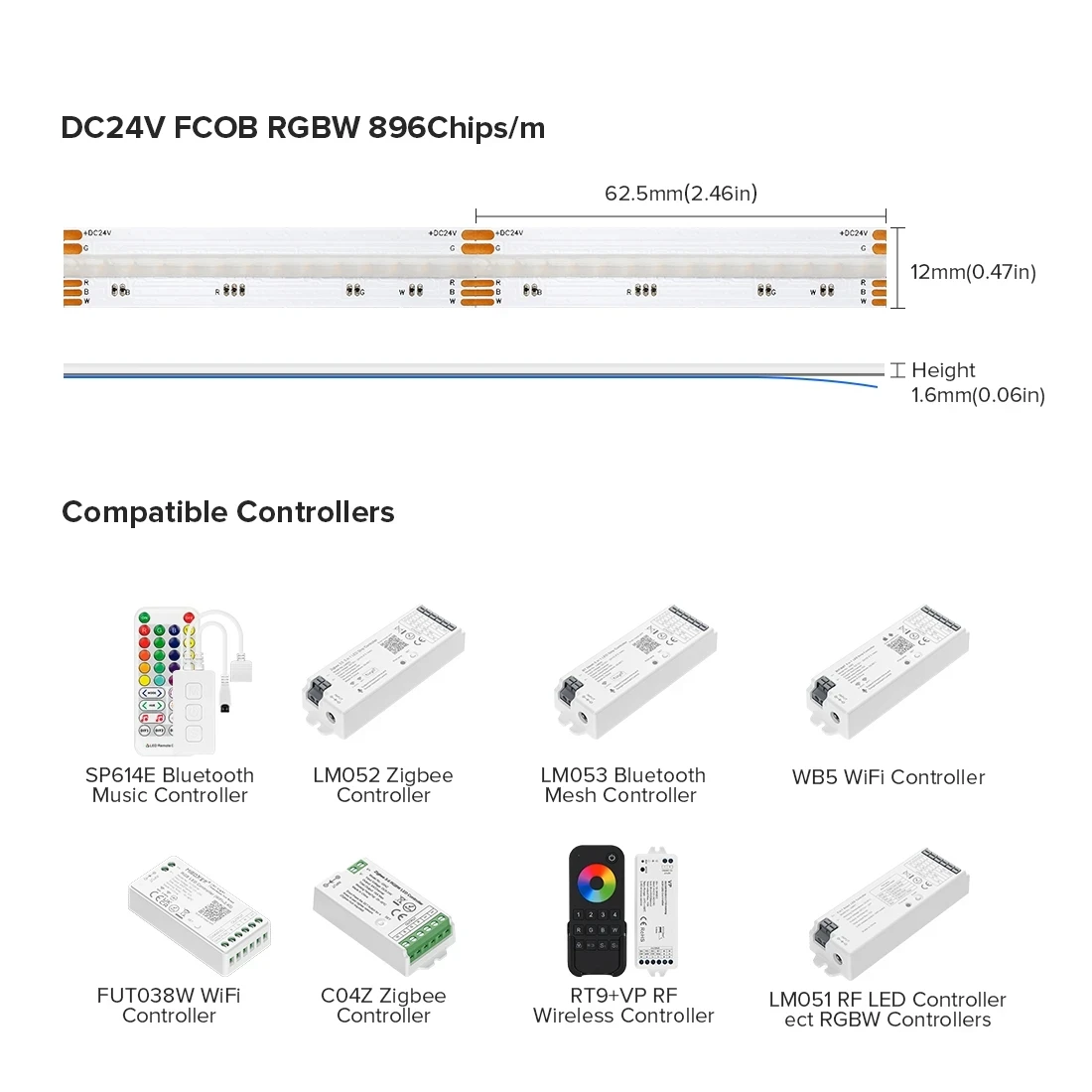 FCOB DC12V 840 DC24V 896LEDs RGB LED Light Strip Flexible FOB COB 10mm 4pin Wire Led Light High Density RA90 Linear Dimmable