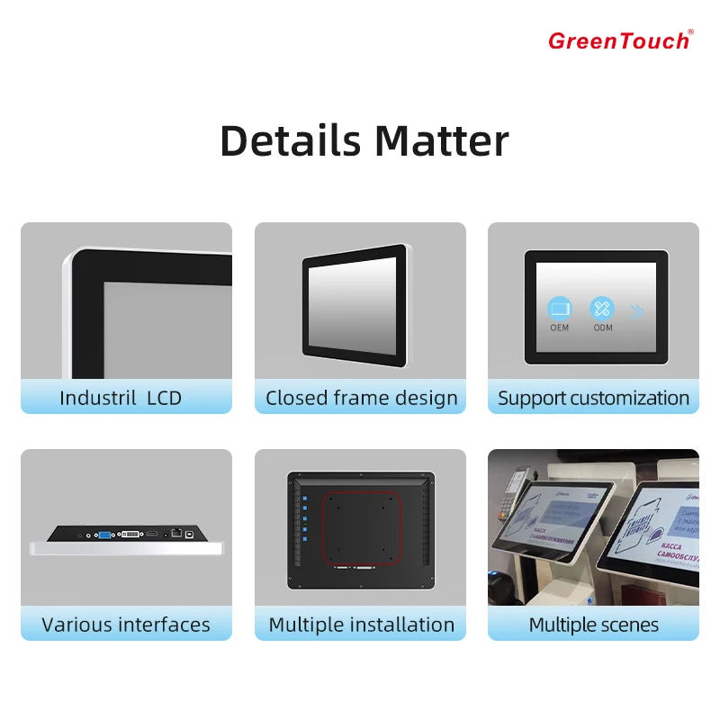 Monitor PCAP touch capacitivo da 10,4 pollici 800x600 Rapporto di aspetto 4:3 Design a telaio aperto impermeabile Quiosco di sistema Win/Android/Linux