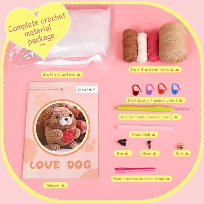 MIUSIE Cotton-Nylon Blend Yarn Crochet Kit Include Videos Tutorials Dog Crochet Set for Starter Crocheting Animals Kits