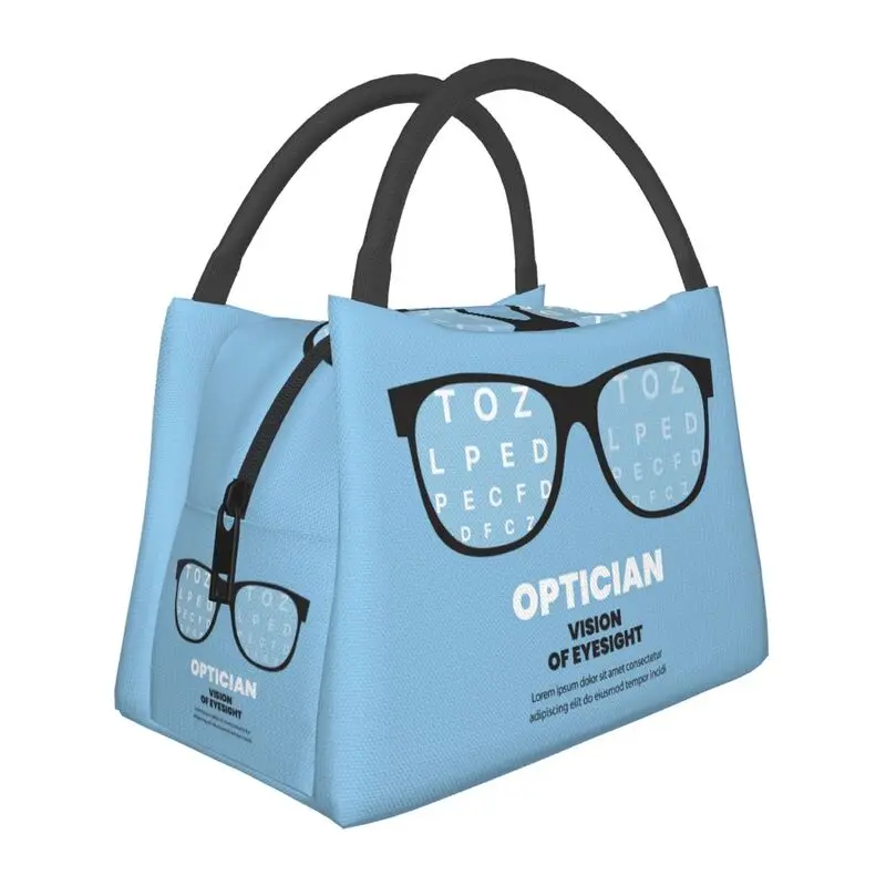 Optician Vision Glasses Resuable Lunch Box for Women Leakproof Eye Test Snellen Chart Thermal Cooler Food Insulated Lunch Bag