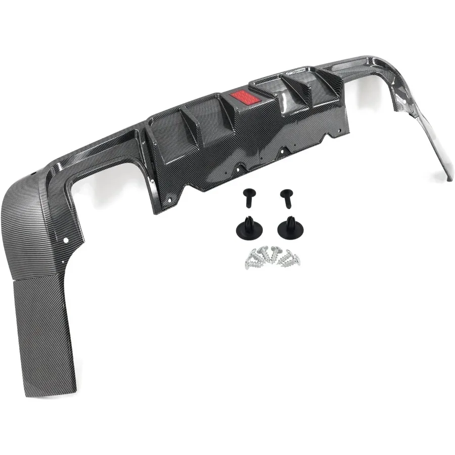 Rear Diffuser with Light Compatible with 20152023 Dodge Challenger IKON V6 Style Carbon Fiber Print PP Rear Bumper Lip Diffuser