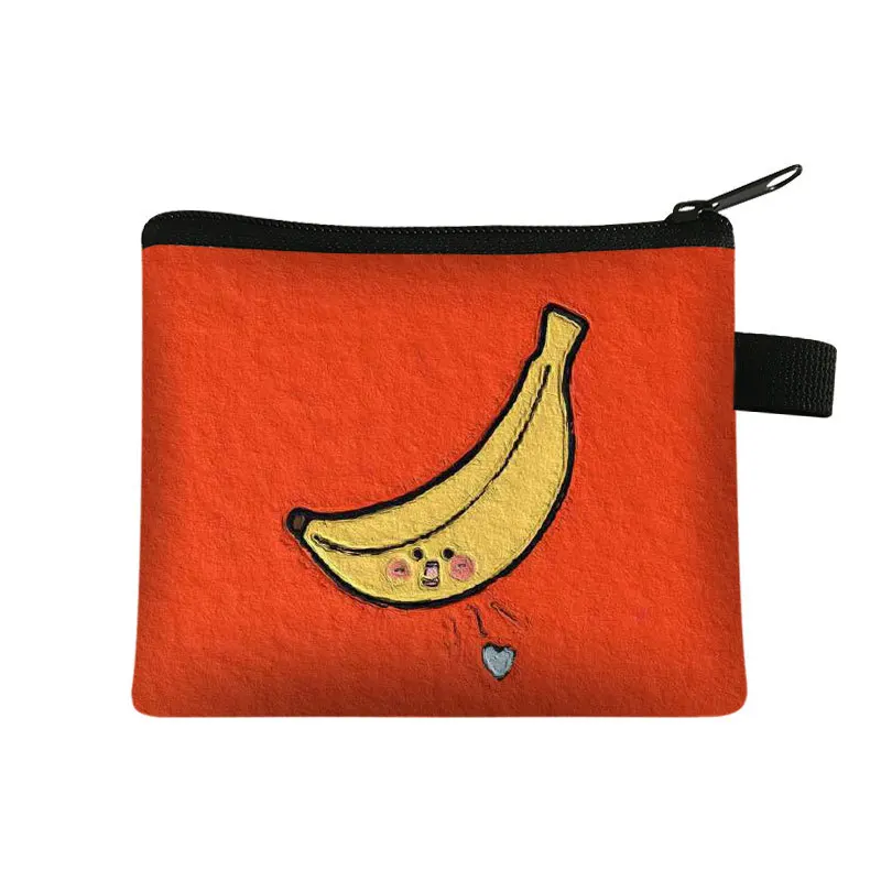 Cute Fruit Impressão Coin Purse Card Key Pouch Small Zipper Coin Purse Titular do cartão Mini Bag Square Wallet Key Storage Bag Key Bag