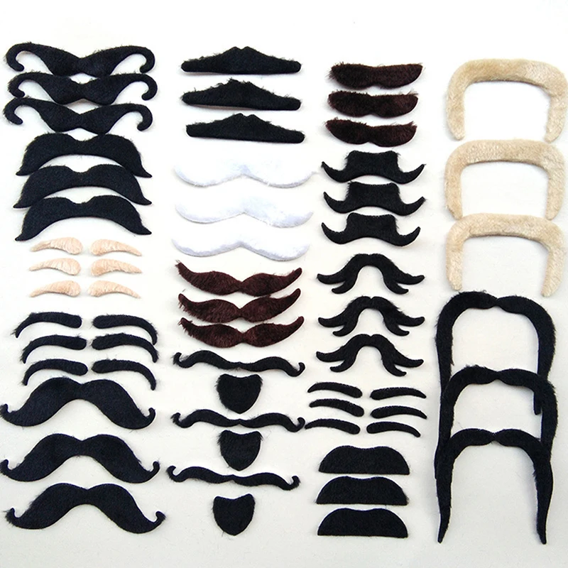 48pcs 16 Styles Artificial Fiber Funny Costume Mustache Pirate Halloween Fake Beard Whisker Party Supplies