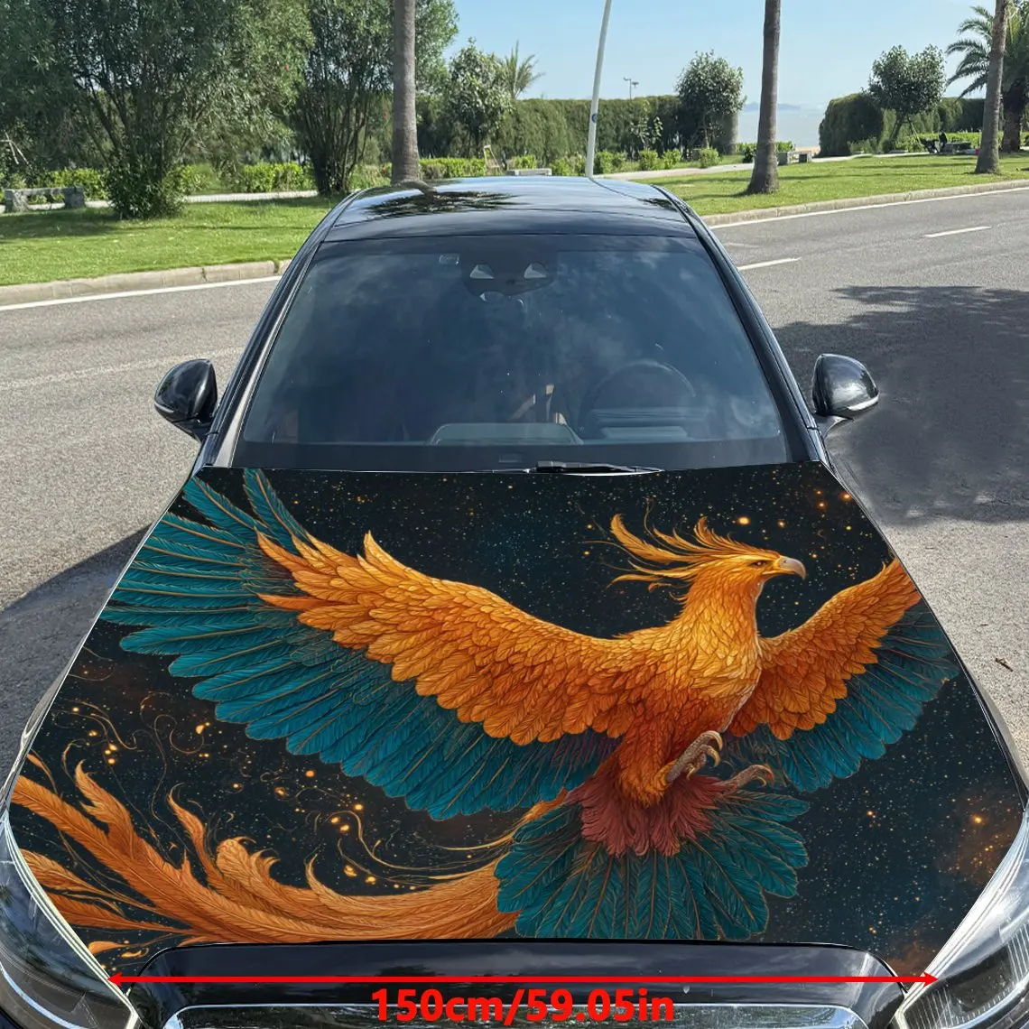 Mysterious Phoenix Pattern Vinyl Car Hood Stickers-Durable PVC Tape Packaging,Car Aesthetic Design,Suitable For Most Vehicles,En