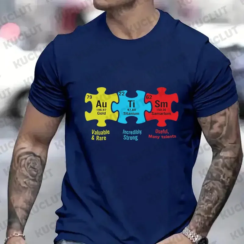 Funny Autism Puzzle Piece Shirt for Men Clothing Fashion Autism Awareness Y2k Graphic Print Tops Short Sleeve Tees Men\'s Clothes