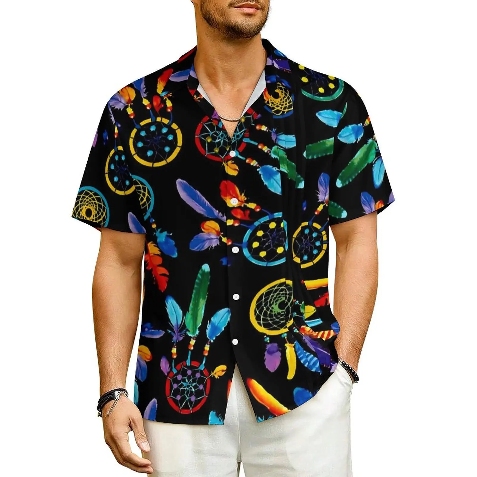 Native Dream Catcher Vacation Shirt Vintage Print Hawaii Casual Shirts Men Vintage Blouses Short Sleeve Stylish Printed Clothes