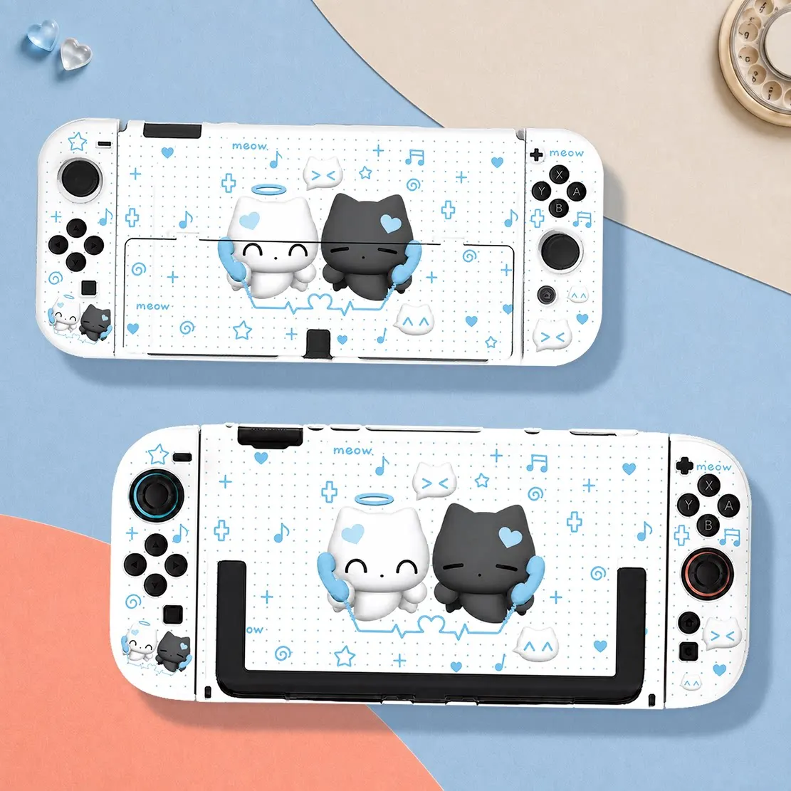 Polka Dot Cat Switch Split Hard Case Dock‑freundliche weiche Silikon NS Joy-Con Controller-Hülle für Nintendo Switch 2 OELD Konsole