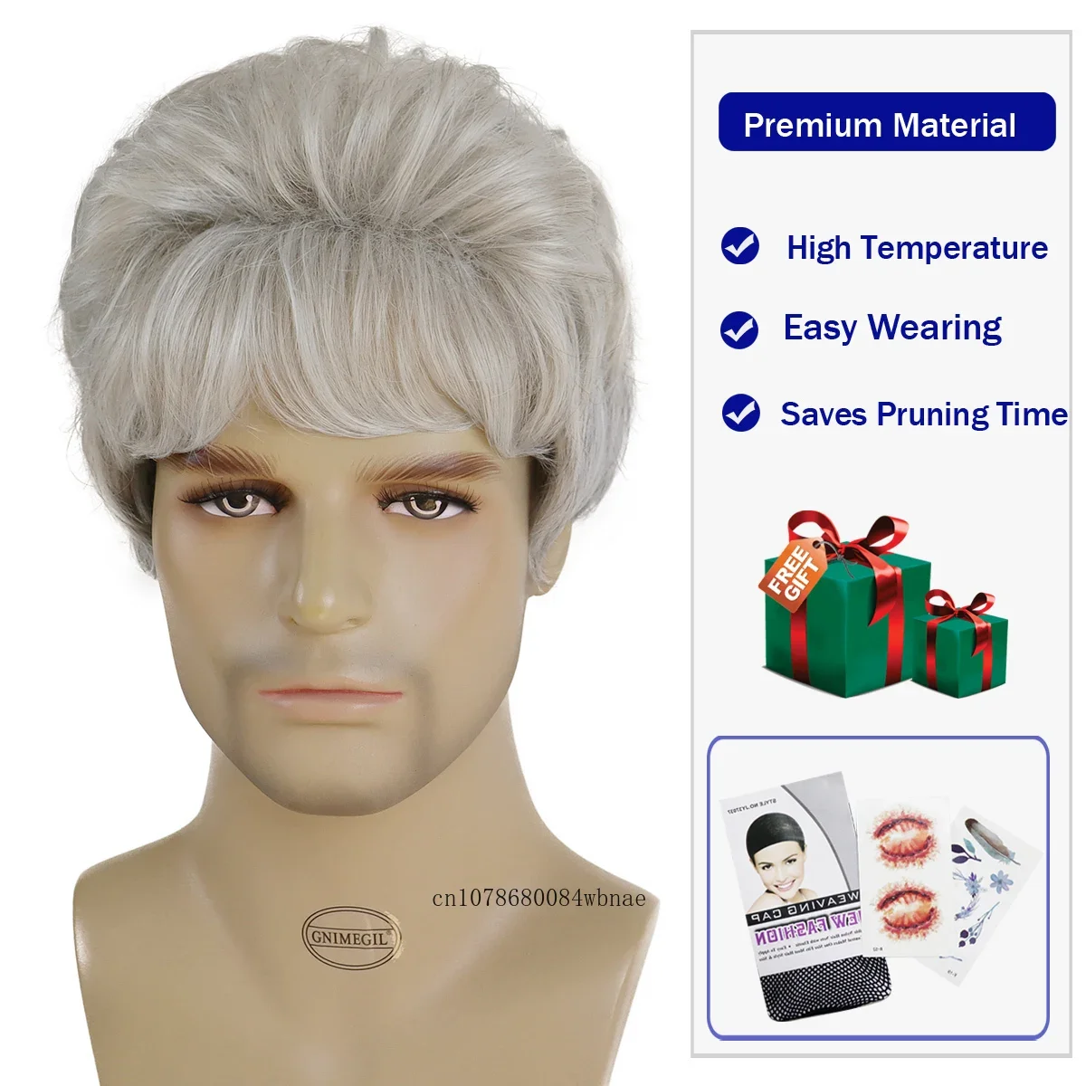 الاصطناعية قصيرة عابث قطع شعر مستعار مع الانفجارات رمادي أومبير الطبيعية مجعد الباروكات للرجال الأب الجد شعر مستعار يوميا عادية مقاومة للحرارة