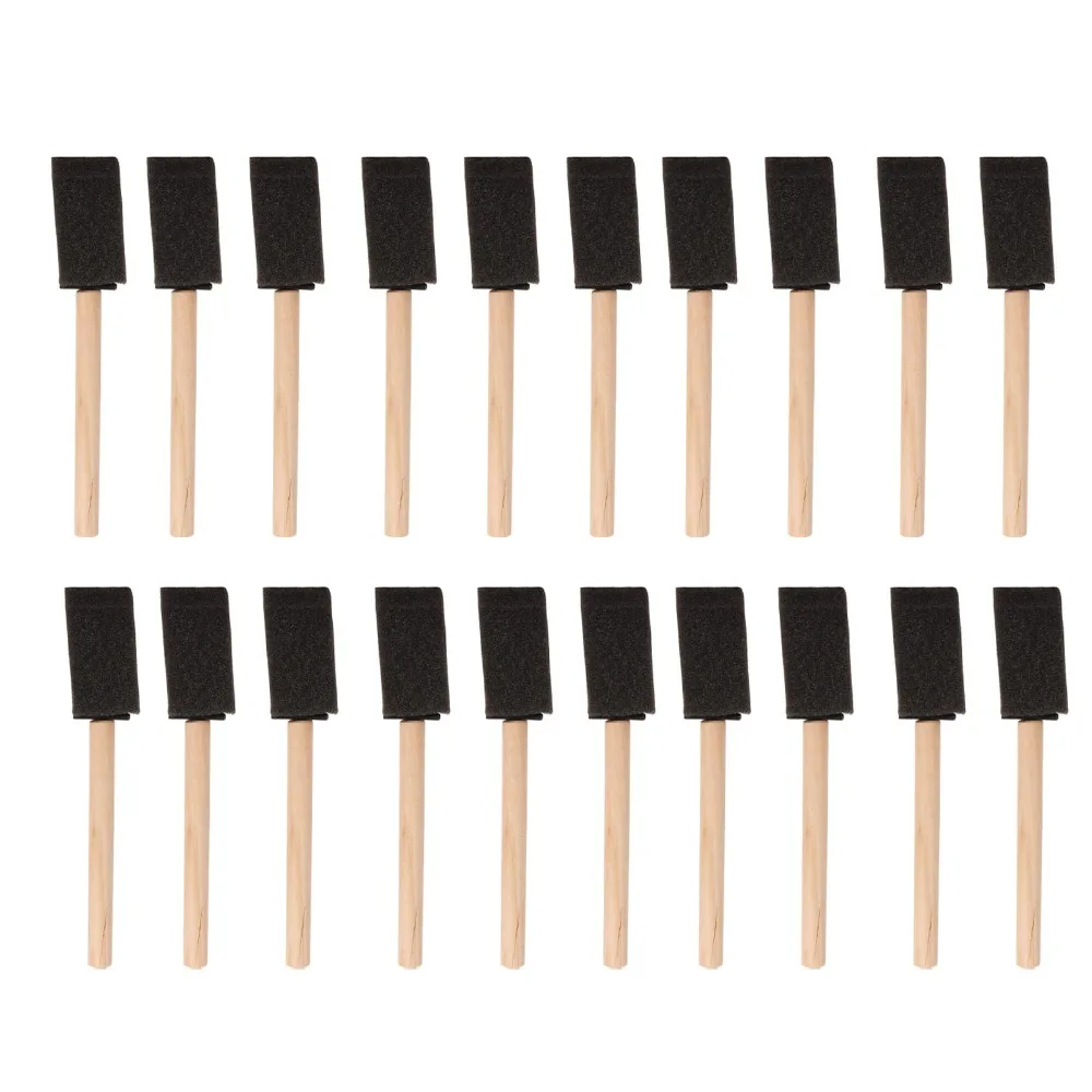 20Pcs Durable Wood Foam Paint Brush Length 15cm Black Brush Head Paint Sponge Brush Sponge Painting Set for DIY