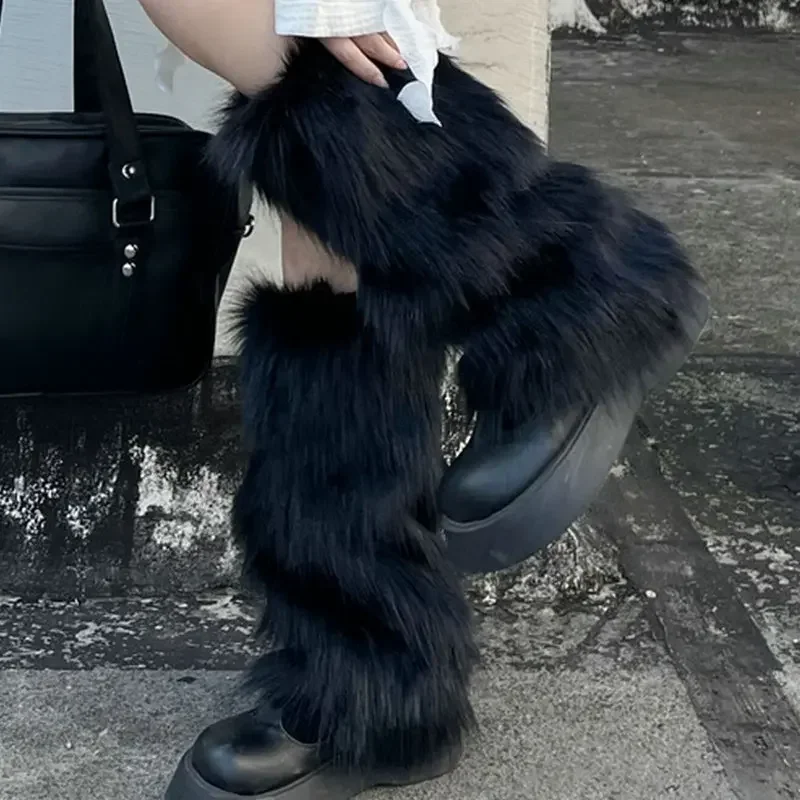 Bas en fausse fourrure pour femmes et filles, jambières moelleuses, chaussettes longues, couvre-bottes, chaussettes de mollet optiques, blanc doux,