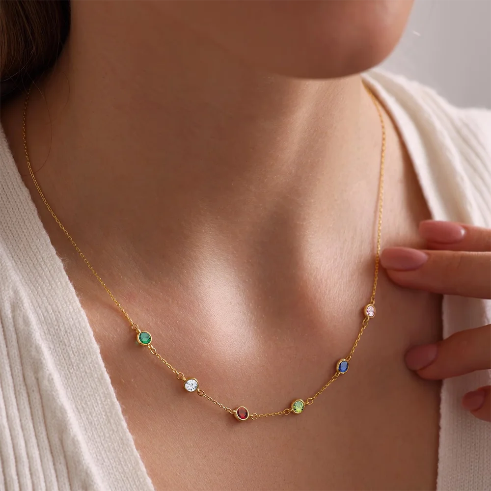 

Custom Birthstone Necklace New Gold Color Mothers Necklaces For Women Birthday Stainless Steel Jewelry Personalized Birth Gift