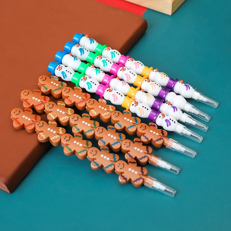 5Pcs Snowman Gingerbread Man Stackable Block Pencils For Kids Birthday Party Favors Christmas New Year School Stationery Gift