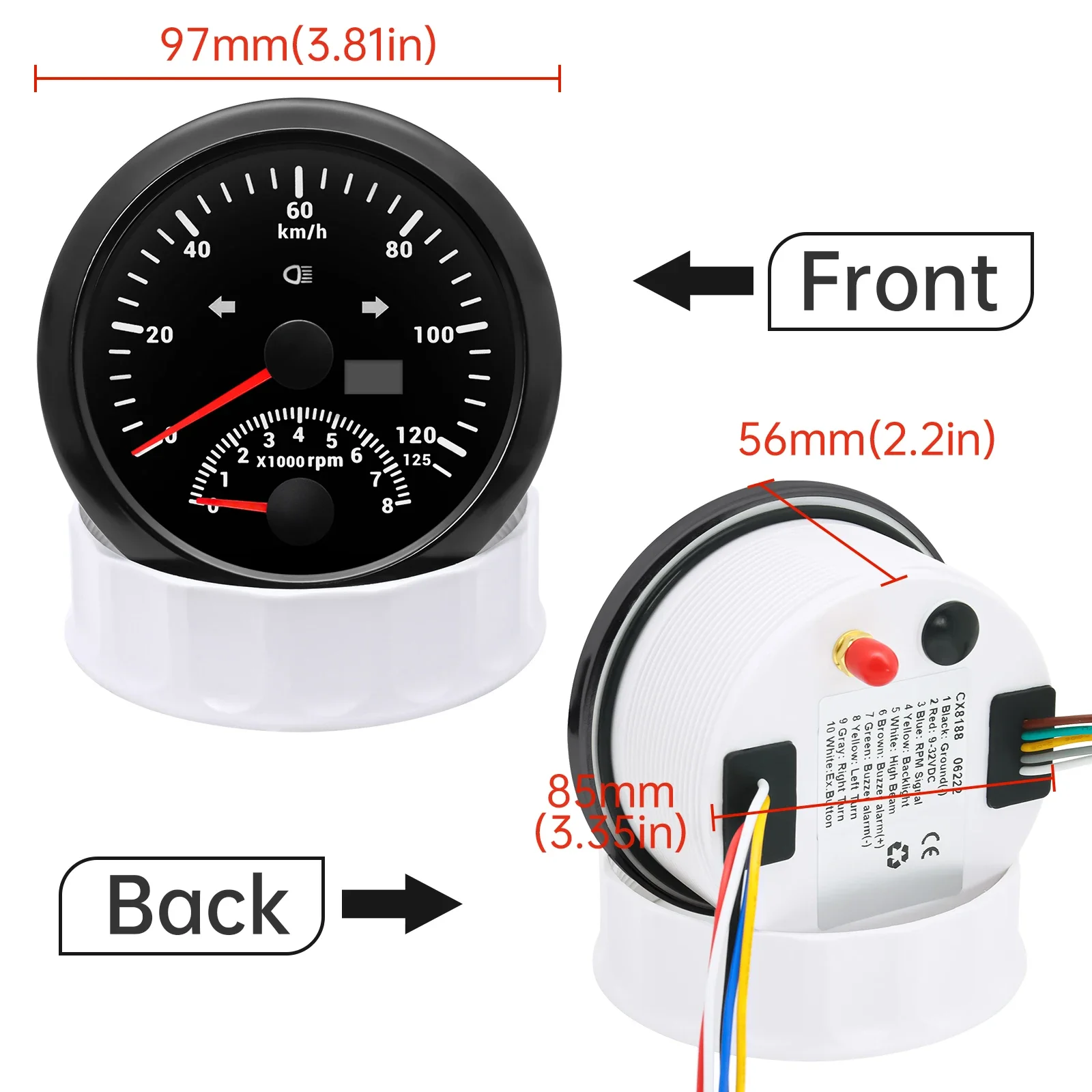 0-150khm/0-150mph Waterproof Speedometer Gauge+Tachometer 8000RPM with GPS Antenna for Car Boat Marine 12/24V