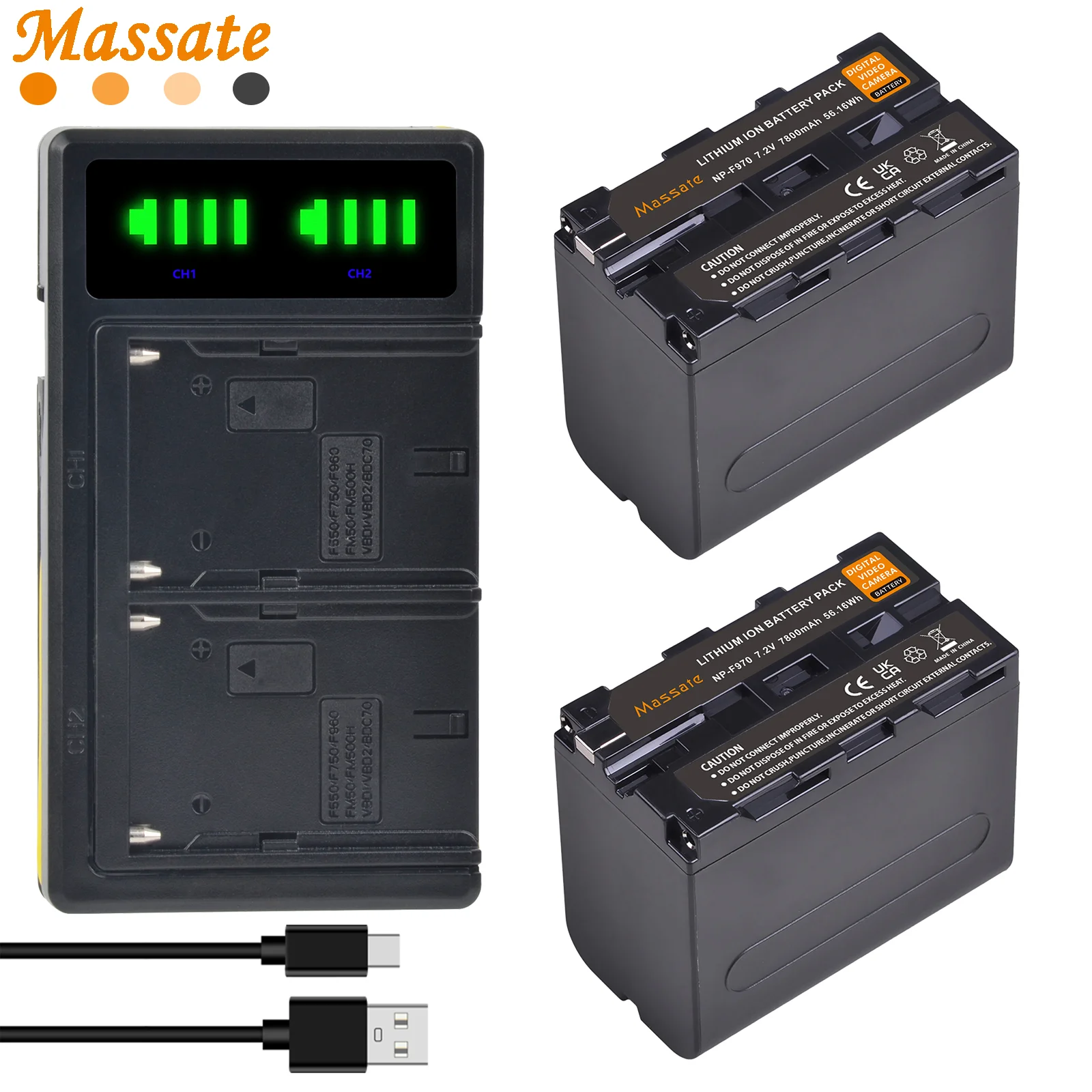 

Massate NP-F970 NP-F960 NP F980 Li-ion Batteries +Dual Fast Charger For Sony PLM-100 CCD-TRV35 MVC-FD91 CCD-RV100 M55H QM71