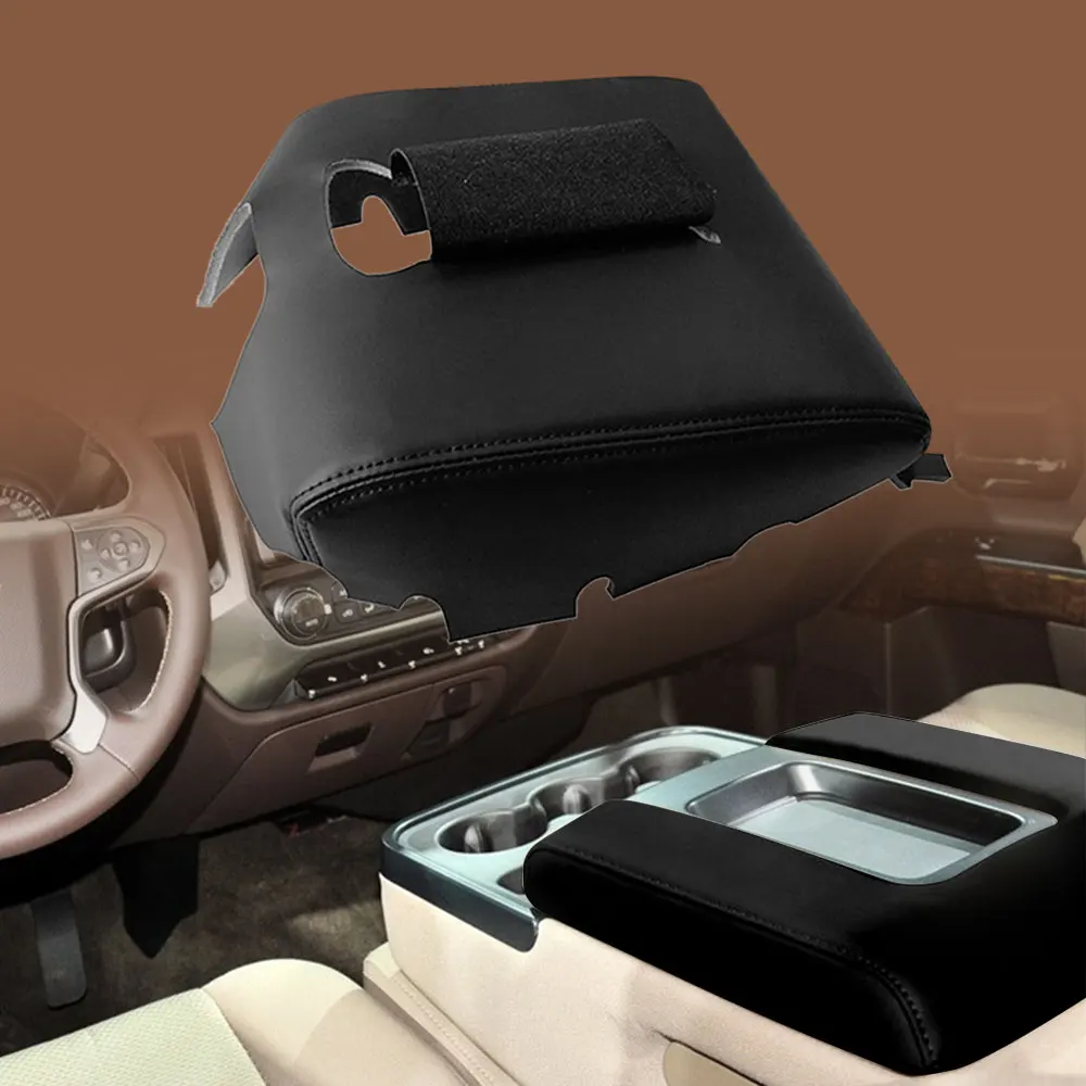 For Chevrolet Chevy Silverado GMC Sierra 2014 2015 2016 2017 2018 Microfiber Leather w/ Sponge Center Console Armrest Cover Trim