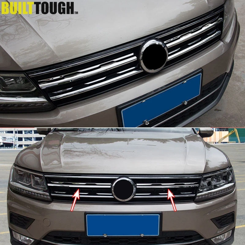 Chrome Front Mesh Grill Bumper Cover For VW Tiguan Mk2 2016 2017-2021 Trim Insert Bonnet Garnish Molding Styling Guard Protector