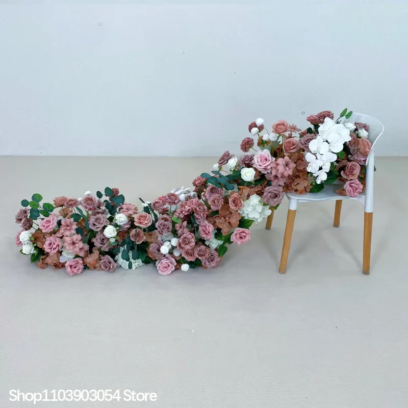 Künstliche Blumenanordnung mit Rosen und grünen Blättern, Sofaläufer, Blumenreihe, Hochzeitstisch-Mittelstück, Blumenball, Event-Party-Hintergrunddekoration, Requisiten – Detail 3