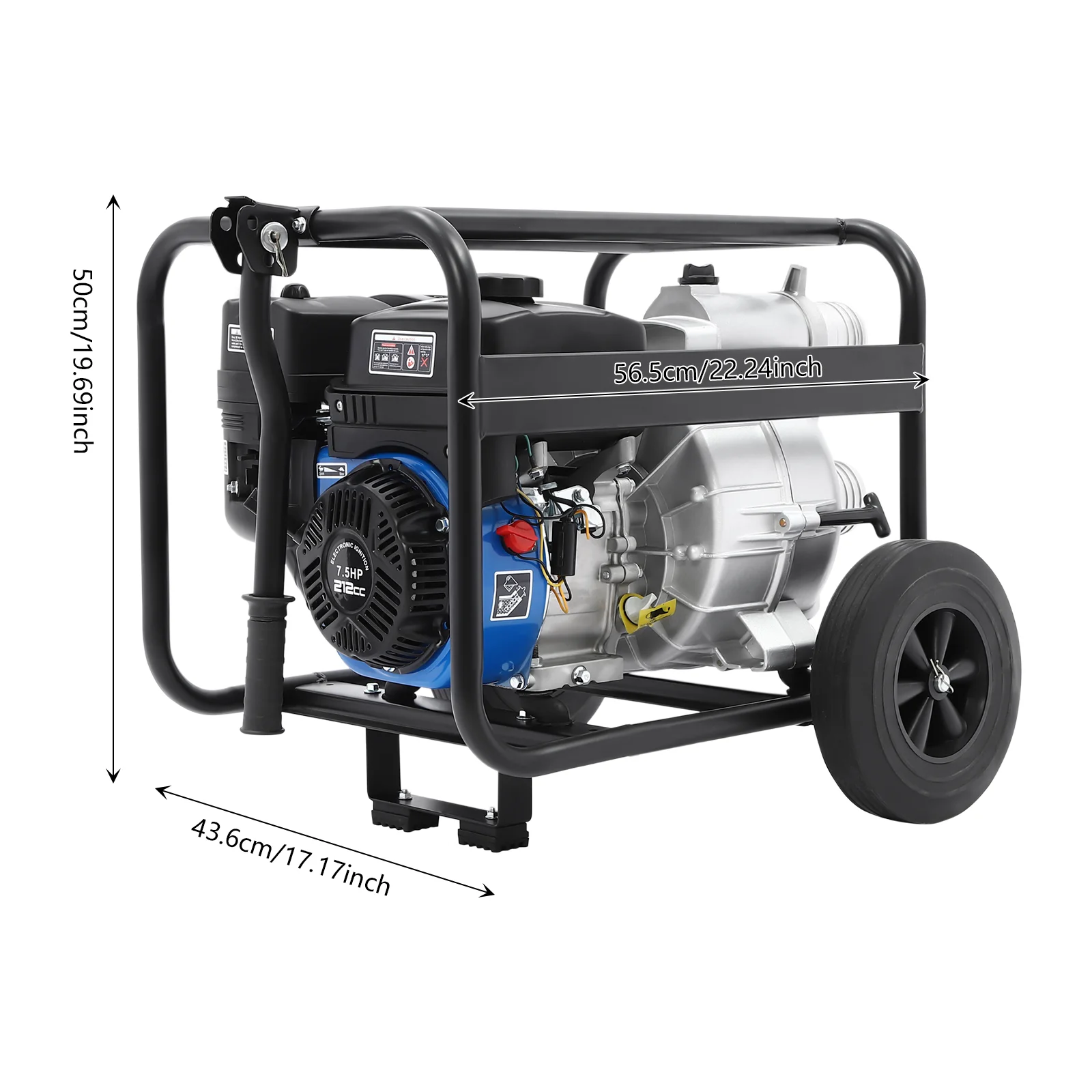 4-Stroke Water Pump 7.5HP, Portable Water Transfer Pump 264GPM, 85.3ft Lift with 49.21ft Hose & Wheels