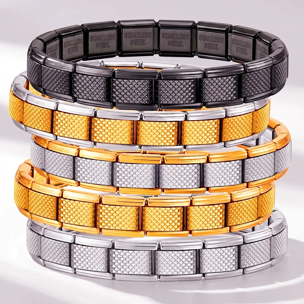 New Women's Men's Jewelry DIY 9MM Width Italian Elastic Charm Bracelet Solid Color Stainless Steel Fashion Bangle Wholesale