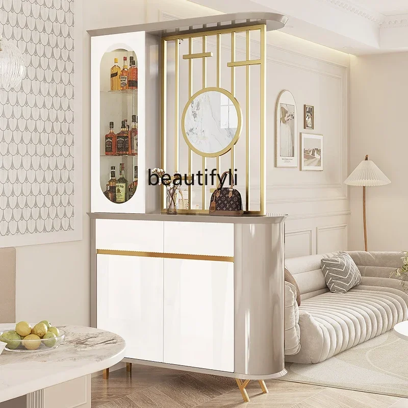 Living room partition wine cabinet European entrance shoe cabinet integrated against the wall metal screen