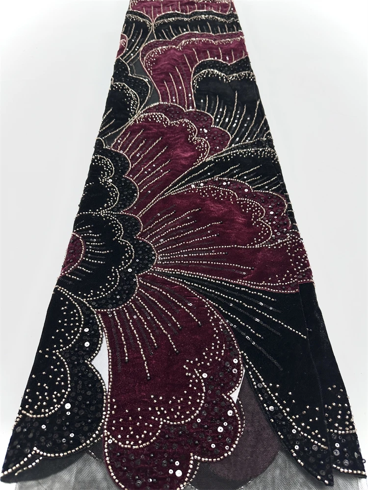 قماش دانتيل مخملي فاخر 5 ياردات جودة عالية 2025 قماش دانتيل مطرز موضة ترتر قماش دانتيل أفريقي للنساء