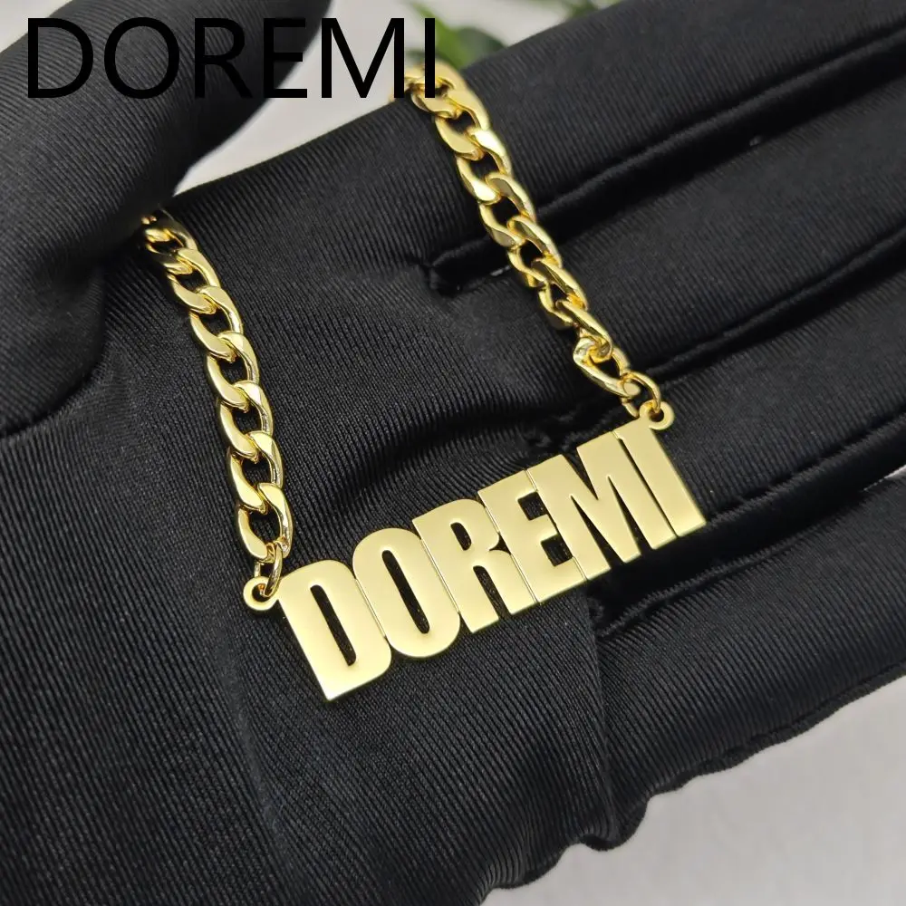 DOREMI Big Pendant Custom Letters Personlized 5mm Thick Cuban Chain Name Necklace