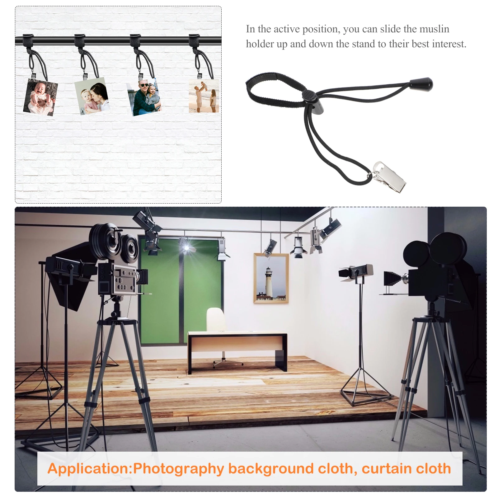 

12pcs Background Cloth Clips Studio Utility Backdrop Clamps Strong Nylon Adjustable Photography Lighting Stands
