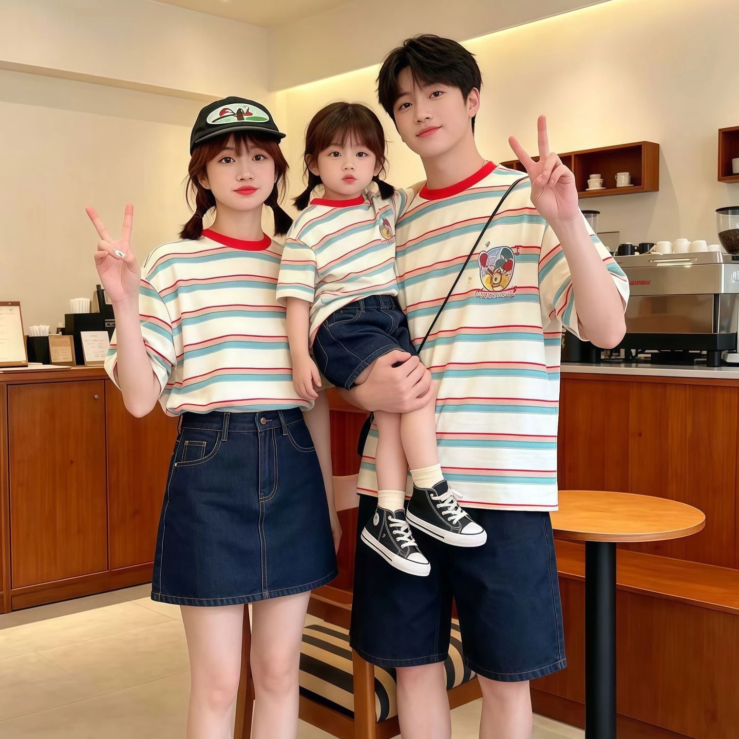 

Family Cotton Tee Shirts 2025 Summer Parent-child Clothing Father Mother and Daughter Son Cotton Short Sleeve T Shirts Striped